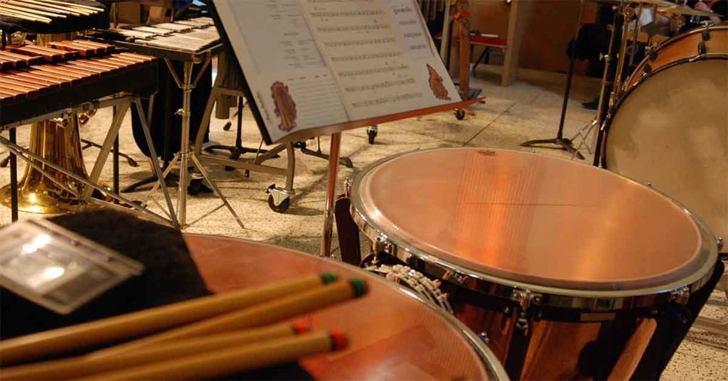 Timpani on stage with music