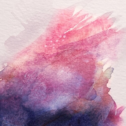 Abstract pastel artwork inspired by sea and sky, with soft pink, dark blue, and white brush strokes flowing diagonally from bottom left to top right