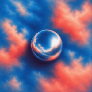 Album artwork for Medicine by Eyes of Home featuring a polished silver marble sphere surrounded by soft pastel red and blue cloud like textures.